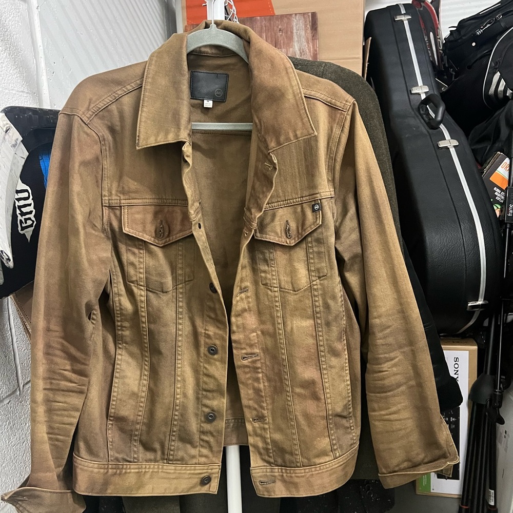 AG Adriano Goldschmied Denim Dart Jacket Size Small (Green/Brown Marbled Camo)